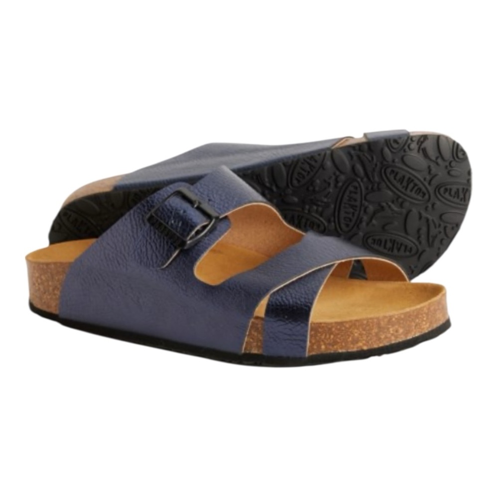 Plakton Women's Boludo Cork Footbed Slide-On Sandals (Navy Blue Indigo) NWT